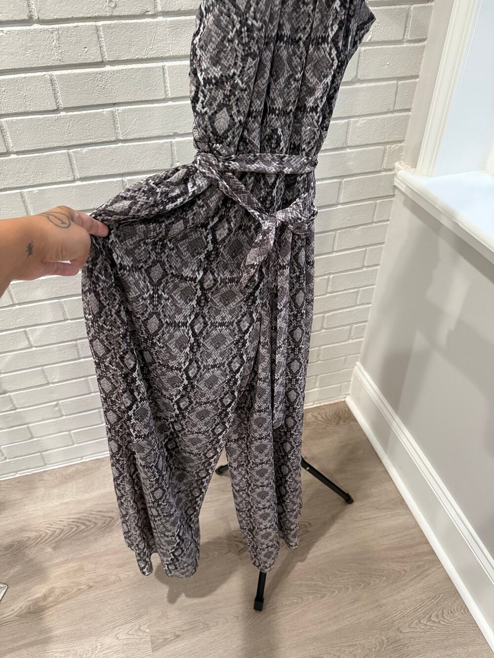 NWT White House Black Market Snake Print Halter Wide Leg Jumpsuit 12P Belted
